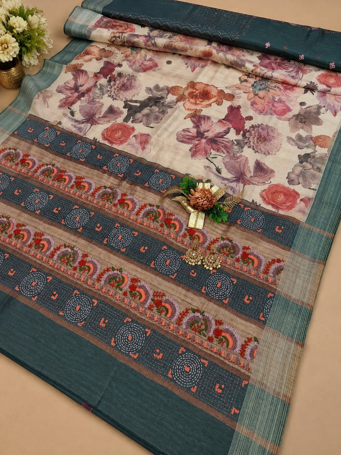 Premium Floral Banarasi Silk Saree with Designer Woven Border