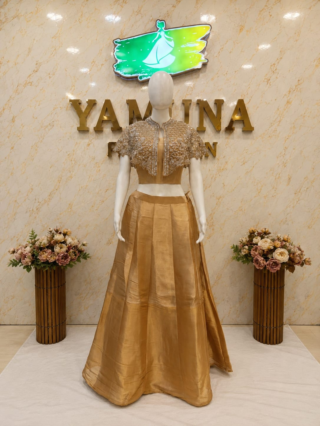 Premium Tissue Silk Cape Skirt Set with Zardozi, Cutdana & Sequin Handwork