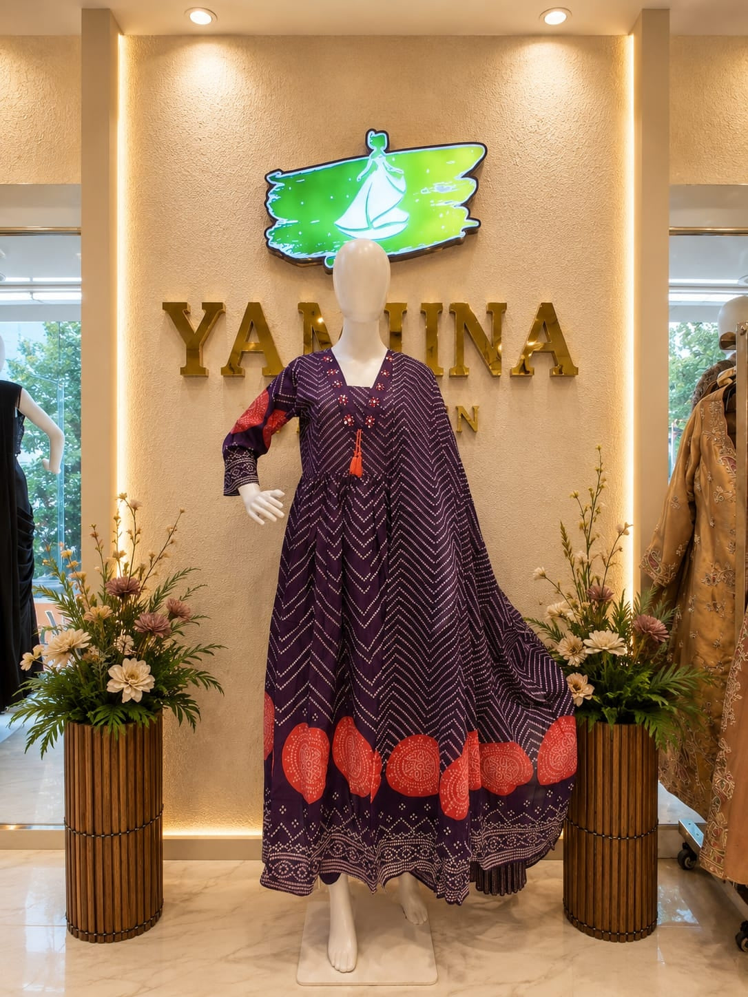 Mul Chanderi Printed A-Line Kurti Set